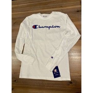 New Authentic Champion Men Small Jersey Script Logo Long Sleeves T-Shirt GT78H